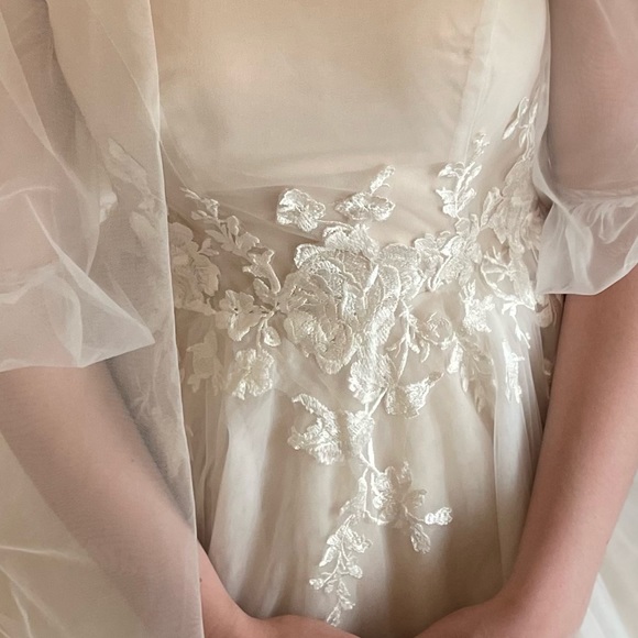 Custom Wedding Dress! Soft Blush w/Tulle Overlay, Sleeve (modest, LDS) - Picture 13 of 14